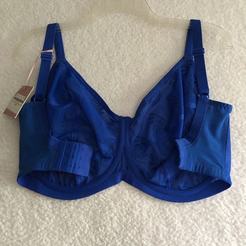 Panache Tango Balcony Underwire Bra 28K Royal Cobalt Blue Sheer Floral NWT